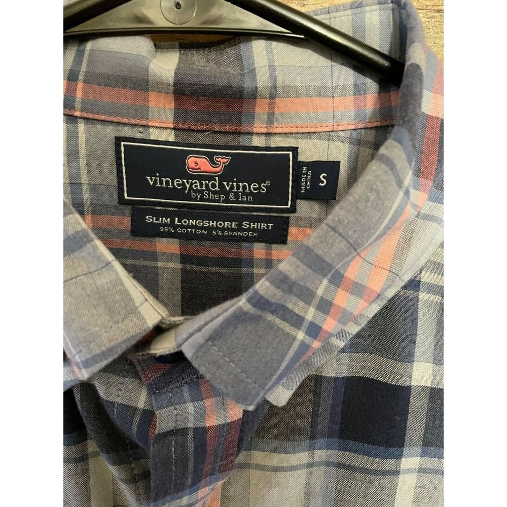 Vineyard Vines Shirt Small Slim Fit Longshore Button Down Gray Blue Plaid - Picture 3 of 6